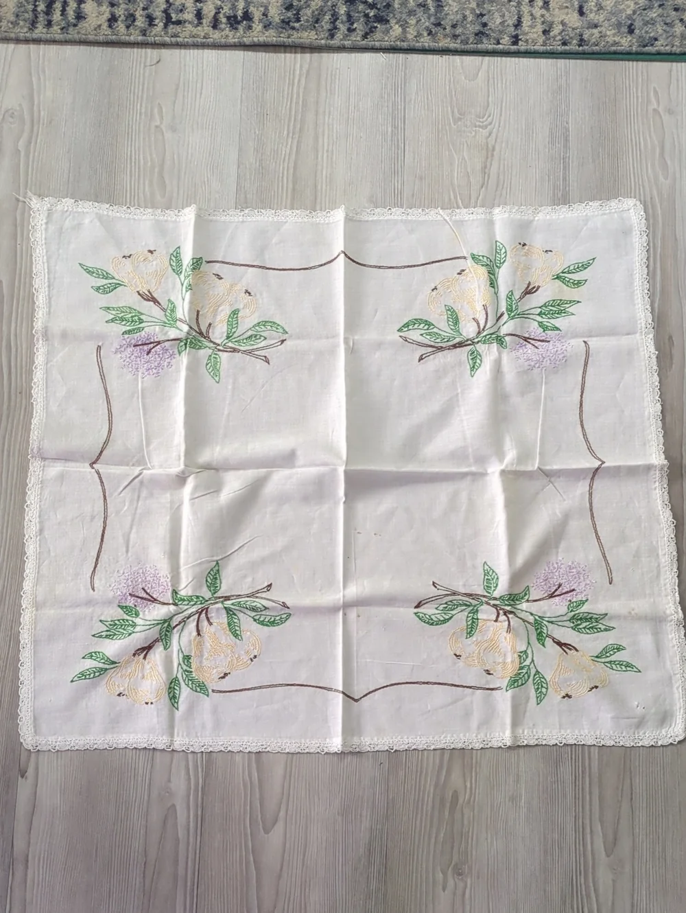 Vintage Embroidered Linens Lot Tablecloth Doilies Napkins Floral 10+ Pieces